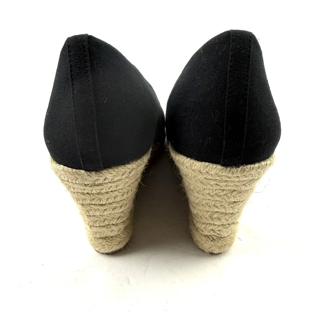 J Crew Seville Espadrille Wedge 10 Black Canvas Slip On Timeless Chic Shoes